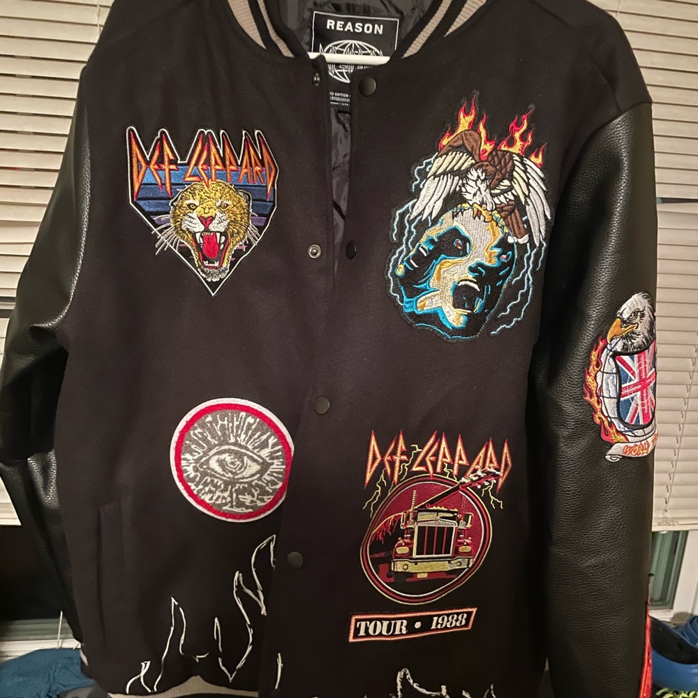 Reason Black Multi-Color Embroidered Bomber Jacket
